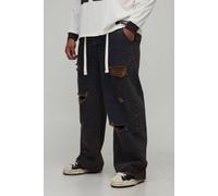 Men's Plus Distressed Drawcord Relaxed Fit Jeans | Dark Wash | Size 42 | boohooMAN