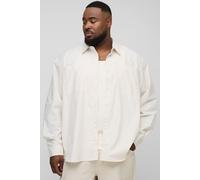 Men's Plus Embroidered Super Oversized Stripe Shirt | Stone | Size 2X-Large | boohooMAN