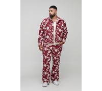 Men's Plus Floral Tapestry Oversized Overshirt | Red | Size 4X-Large | BOOHOOMAN