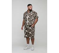Men's Plus Floral Tapestry Oversized Short Sleeve Overshirt | Chocolate | Size 4X-Large | BOOHOOMAN