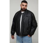 Men's Plus Leather Look Double Zip Oversized MA1 Bomber Jacket | Black | Size 4X-Large | BOOHOOMAN