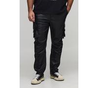 Men's Plus Leather Look Skinny Multi Cargo Pocket Trousers | Black | Size 44 | BOOHOOMAN