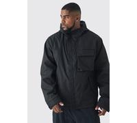 Mens Plus Lightweight Hooded Regular Fit Parka Jacket In Black, Black 3XL