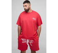 Men's Plus Man Star Puff Print Oversized T-Shirt & Relaxed Jersey Short Set | Red | Size 2X-Large | BOOHOOMAN