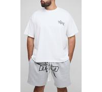 Men's Plus Man Star Puff Print Oversized T-Shirt & Relaxed Jersey Short Set | White | Size 2X-Large | BOOHOOMAN