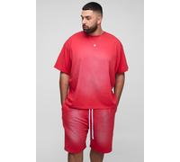 Men's Plus OF pplique Spray Wash T-Shirt & Oversized Drop crotch Short Set | Red | Size 4X-Large | BOOHOOMAN