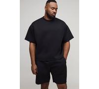 Men's Plus Oversized Boxy Bonded Scuba T-Shirt & Relaxed Short Set | Black | Size 2X-Large | BOOHOOMAN