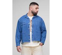 Men's Plus Oversized Boxy Carpenter Pocket Denim Shirt | Mid Blue | Size 2X-Large | BOOHOOMAN
