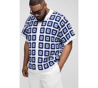 Mens Plus Oversized Boxy Crochet Knit Shirt In White, White 2XL