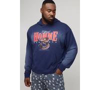 Men's Plus Oversized Boxy Homme Western Spray Wash Distressed Hoodie | Navy | Size 3X-Large | BOOHOOMAN