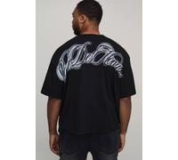 Men's Plus Oversized Boxy Pour Homme Over The Seam Print T-Shirt | Black | Size 2X-Large | BOOHOOMAN