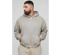 Men's Plus Oversized Boxy Spray Wash Zip Through Hoodie | Taupe | Size 2X-Large | BOOHOOMAN