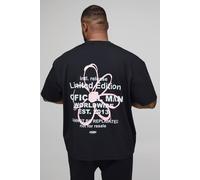 Men's Plus Oversized Floral Limited Edition printed T-Shirt | Black | Size 4X-Large | BOOHOOMAN