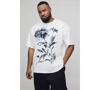 Men's Plus Oversized Floral Scuba Printed T-Shirt | Ecru | Size 4X-Large | BOOHOOMAN