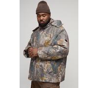 Men's Plus Oversized Forest Camo Hooded Funnel Neck Puffer Jacket | Size 2X-Large | BOOHOOMAN