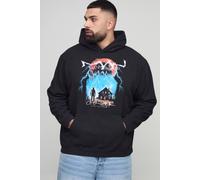Men's Plus Oversized Gothic OFCL TOUR Man Vintage Wash Print Hoodie | Black | Size 2X-Large | BOOHOOMAN
