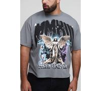 Men's Plus Oversized Heavyweight Angel Printed T-Shirt | Charcoal | Size 2X-Large | boohooMAN