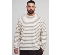 Men's Plus Oversized Striped Heavyweight Long Sleeve T-Shirt | Ecru | Size 2X-Large | boohooMAN