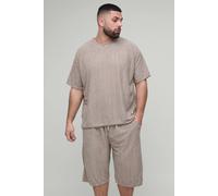Men's Plus Oversized Towelling Jacquard T-Shirt & Shorts Set | Stone | Size 2X-Large | BOOHOOMAN