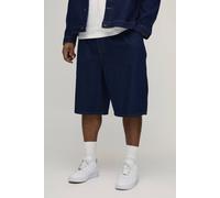 Men's Plus Pleat Front Parachute Longline Denim Jorts | Indigo | Size 38 | BOOHOOMAN
