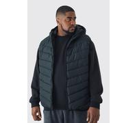 Mens Plus Quilted Zip Through Hooded Regular Fit Gilet In Black, Black 3XL