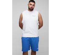 Men's Plus Regular Fit Drop Armhole Landscape Print Tank & Relaxed Short Set | White | Size 2X-Large | BOOHOOMAN