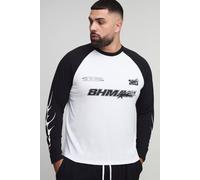 Men's Plus Regular Fit Moto Graphic Long Sleeve Raglan T-Shirt | Black | Size 4X-Large | BOOHOOMAN