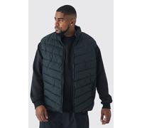Mens Plus Regular Fit Quilted Zip Through Funnel Neck Gilet In Black, Black 3XL