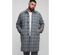 Men's Plus Regular Fit Raglan Single Breasted Check Collar Buckle Car Coat | Grey | Size 2X-Large | boohooMAN