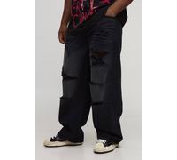 Men's Plus Relaxed Fit Washed Super Distressed Jeans | Washed Black | Size 44 | BOOHOOMAN