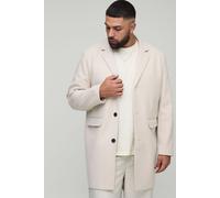 Mens Plus Single Breasted Wool Look Regular Fit Overcoat in Beige, Beige 5XL