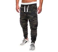 Men's Plus Size Camo Cargo Pants Slim Fit Multi Pocket Tactical Pants Drawstring Elastic Waist Workout Joggers Trouser Army Green