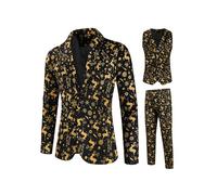 Men's Plus Size Christmas Suit Funny Long Sleeve Single Breasted Jacket Blazer with Vest Pants 3 Piece Xmas Party Tuxedo Outfits