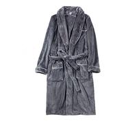 Men's Plus Size Flannel Bathrobe Winter Bath Robe Night Sleepwear Dressing Gown Cozy Robe,Gray,6XL