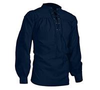 Mens Plus Size Lace Up Pirate Shirt Viking Medieval Renaissance Victorian Long Sleeve Poet Steampunk Gothic Halloween Costume(Navy,6X-Large)