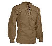 Mens Plus Size Lace Up Pirate Shirt Viking Medieval Renaissance Victorian Long Sleeve Poet Steampunk Gothic Halloween Costume(Khaki,6X-Large)