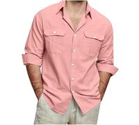 Mens Plus Size Linen Shirts UK Short Sleeve Button Down Shirt Shrink Free Regular Fit Cotton Plain Lightweight Summer Beach Hawaiian Holiday Tee Tops Blouse Tshirts with Pockets M-5XL