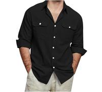 Mens Plus Size Linen Shirts UK Short Sleeve Button Down Shirt Shrink Free Regular Fit Cotton Plain Lightweight Summer Beach Hawaiian Holiday Tee Tops Blouse Tshirts with Pockets M-5XL
