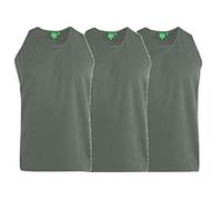 Mens Plus Size Long Length 3 Pack Pure Cotton Vests in Khaki in 2XL
