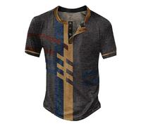 Men's Plus Size Tops Plain Blouse End of Year Gifts for Men Business Men's T Shirt Button Neck Short Sleeved Casual Top Striped Plaid Retro Western Denim Print Top Bargains of The Day Sale