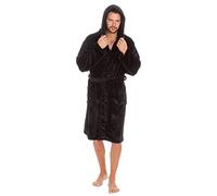 Mens Plus Sizes Robe Super Soft Luxury Shimmer Plush Fleece Hooded Dressing Gown Big & Tall Black 5XL