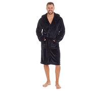 Mens Plus Sizes Robe Super Soft Luxury Shimmer Plush Fleece Hooded Dressing Gown Big & Tall Navy 5XL