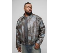 Men's Plus Tie Dye Snake PU Boxy Bomber Jacket | Chocolate | Size 4X-Large | BOOHOOMAN