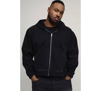 Men's Plus Washed Denim Zip Up Hoodie | Washed Black | Size 3X-Large | BOOHOOMAN