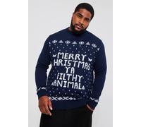 Men's Plus Ya Filthy Animal Christmas Jumper | Navy | Size 4X-Large | BOOHOOMAN