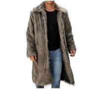 Men's Plush Faux Fur Long Coat Jacket Fluffy Coat Men Lapel Collar Thermal Longline Coats Fuzzy Fleece Parka Jackets Warm Winter Furry Fake Fur Coatover Outerwear Teddy Cardigan Open Front Plus Size