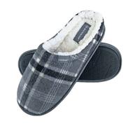 DUNLOP - Mens Warm Plush Fleece Lined Slip On Mule Checked Plaid House Slippers (10 UK, 7179 Grey)