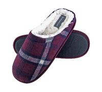 Dunlop - Mens Warm Plush Fleece Lined Slip On Mule Checked Plaid House Slippers