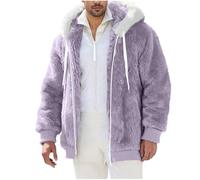 Mens Plush Hoodies Zip Up Jacket Solid Color Coat Teddy Fleece Cardigans Long Sleeve Sweatshirts Baggy Fit Hooded Outerwear with Pockets Jackets Cosy Warm Cardigan Work Holiday Activewear S-3XL