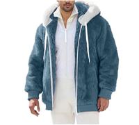 Mens Plush Hoodies Zip Up Jacket Solid Color Coat Teddy Fleece Cardigans Long Sleeve Sweatshirts Baggy Fit Hooded Outerwear with Pockets Jackets Cosy Warm Cardigan Work Holiday Activewear S-3XL